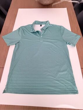 Men's Minty Blue/Green Striped Polo Shirt